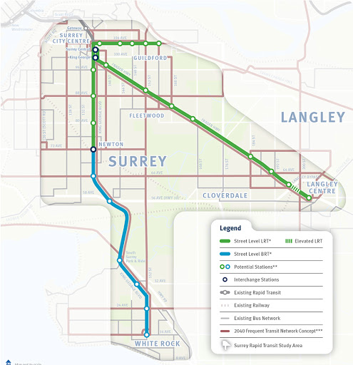 L'une des propositions du plan de transit de Surrey | Illustration par Translink